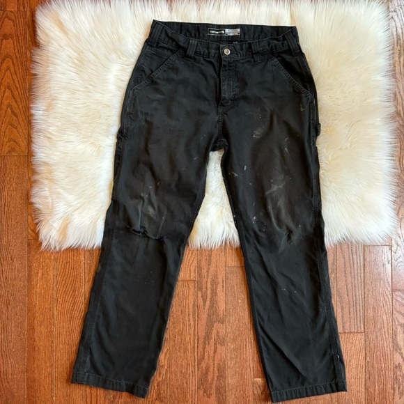Carhartt relaxed fit distressed men’s carpenter style black pants size 32x30 - Picture 1 of 6